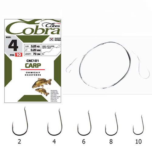 Крючки с поводком Cobra CARP 70cm 0,14mm размер 10 10 штук фотография №1
