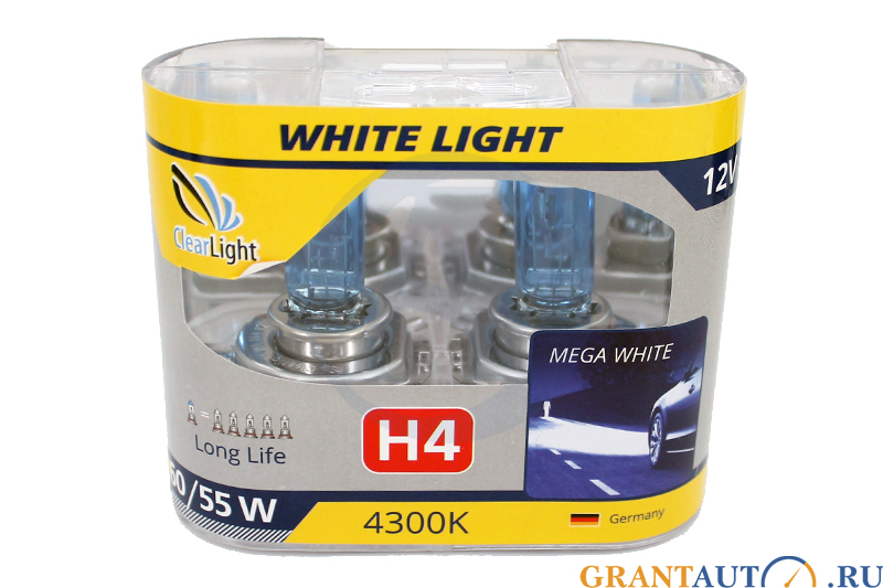 Лампа Clearlight H4 12V 60/55W P43 White Light комплект фотография №1