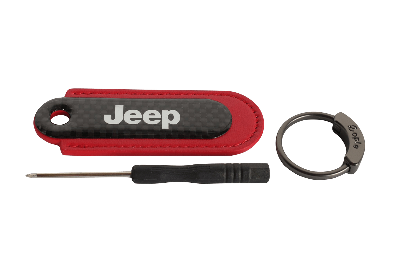 Брелок для авто кожа-карбон с логотипом Jeep красный фотография №1