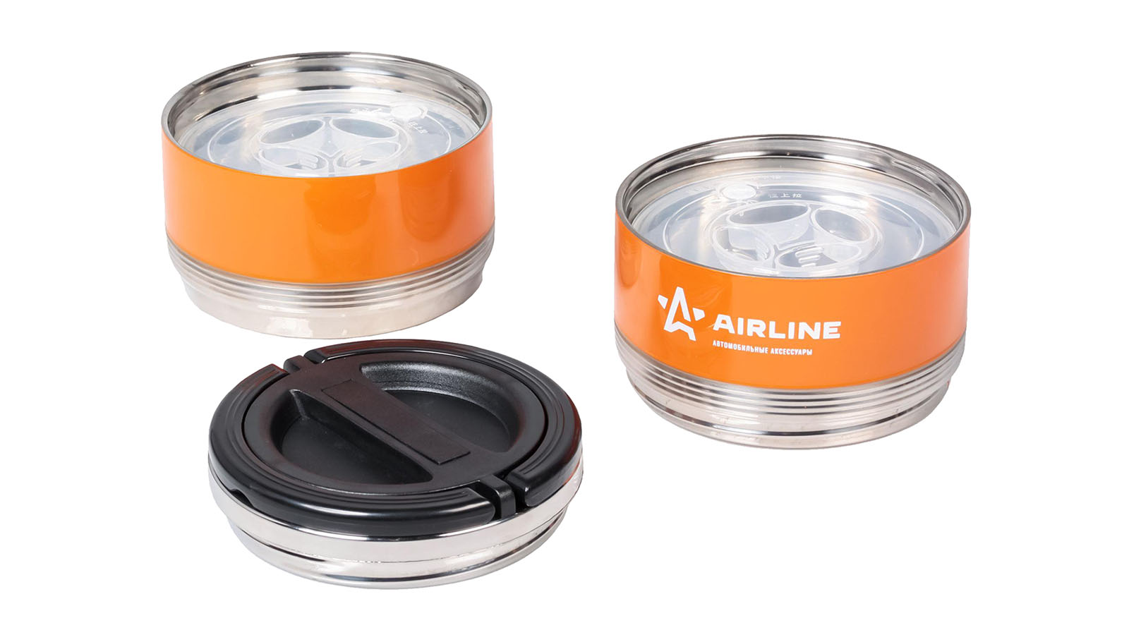 Термос AIRLINE ланч-бокс 1.4л, 2 контейнера с ручкой, нержавеющая сталь оранжево-черный фотография №3