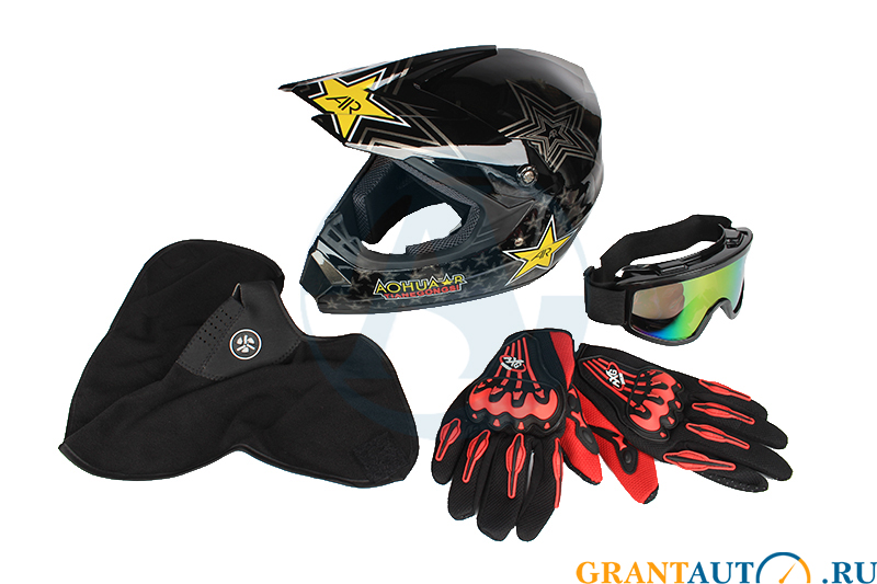 Комплект для мотокросса, цвета в ассортименте Шлем, очки, перчатки,подшлемник L фотография №1
