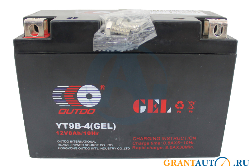 Мотоаккумулятор Outdo YT9B-4 GEL 8Ач.151х71х107мм фотография №1