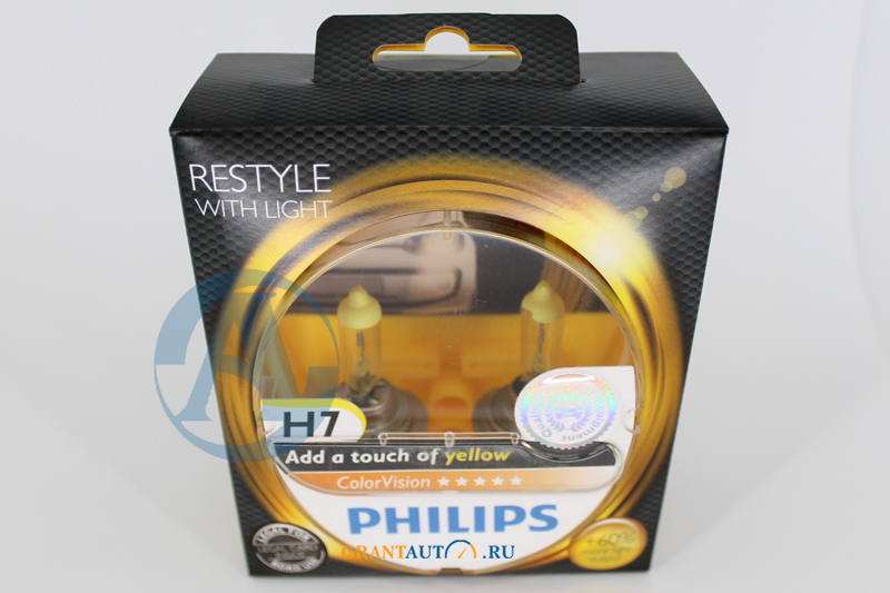 Лампа 12V H7 +60% PHILIPS COLOR VISION YELLOW 3350K комплект фотография №1