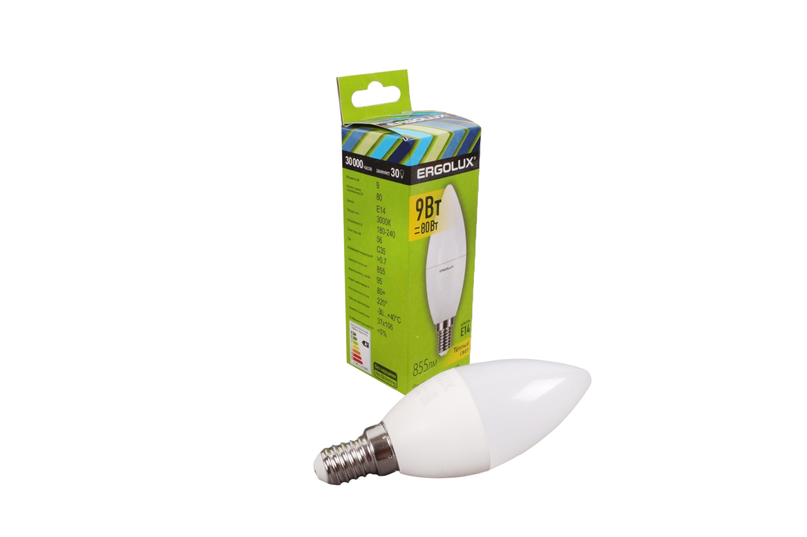Лампа светодиодная Ergolux LED-C35-9W-E14-3K Свеча фотография №4