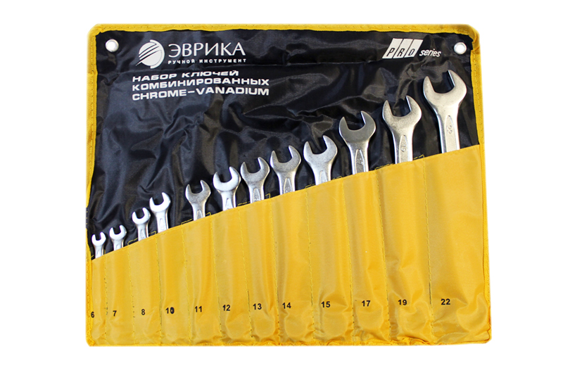 Набор ключей ЭВРИКА комбинированных 6-22мм на сумка 12 предметов ER-50120 фотография №1