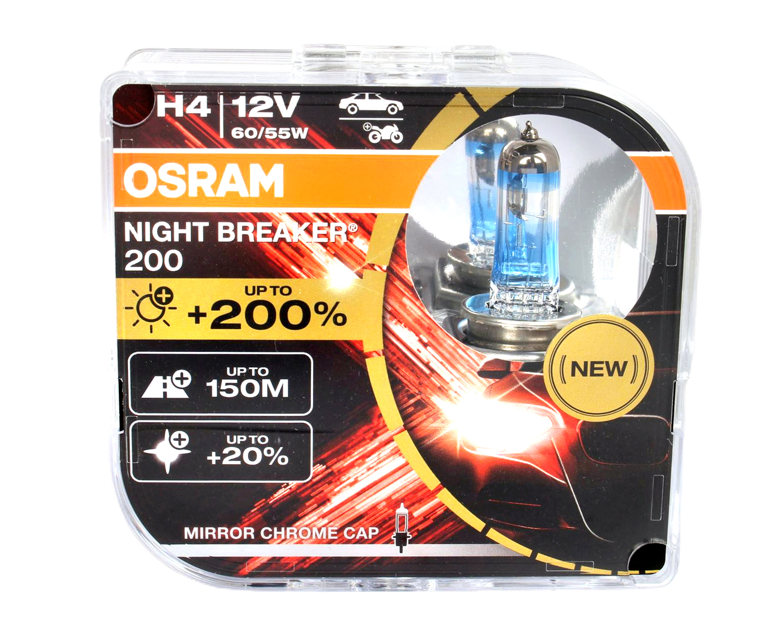 Набор ламп 12Vх60/55W H4 +200%OSRAM NIGHT BREAKER 4050K комплект фотография №1