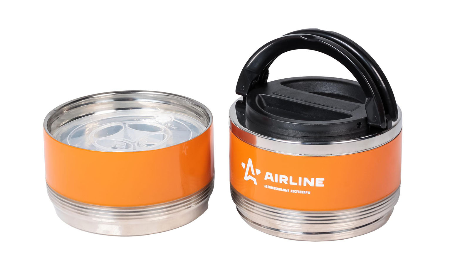 Термос AIRLINE ланч-бокс 1.4л, 2 контейнера с ручкой, нержавеющая сталь оранжево-черный фотография №2