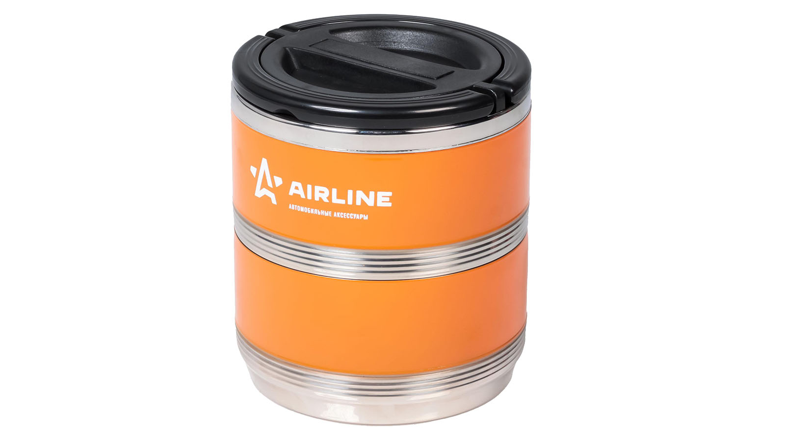 Термос AIRLINE ланч-бокс 1.4л, 2 контейнера с ручкой, нержавеющая сталь оранжево-черный фотография №1