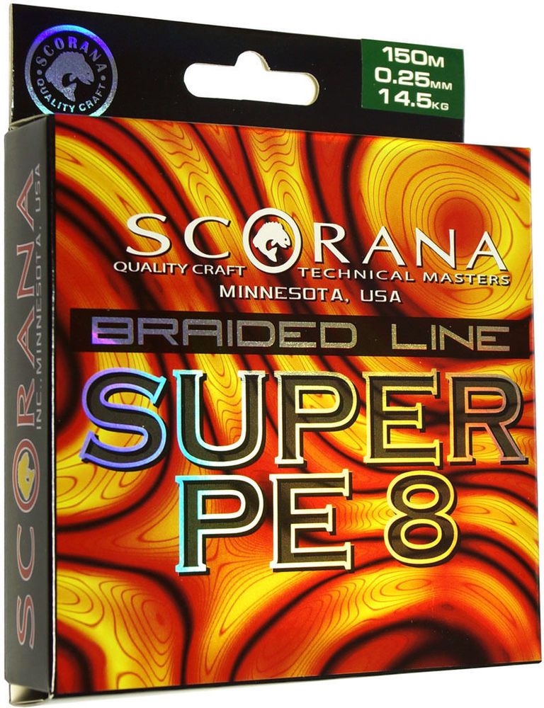 Леска плетеная Scorana SUPER PE 8 150m Темно-зеленая 0.10mm фотография №1