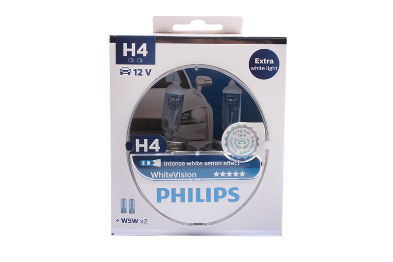 Лампа 12V 60/55W H4 PHILIPS WHITE VISION 4300K 2шт фотография №1