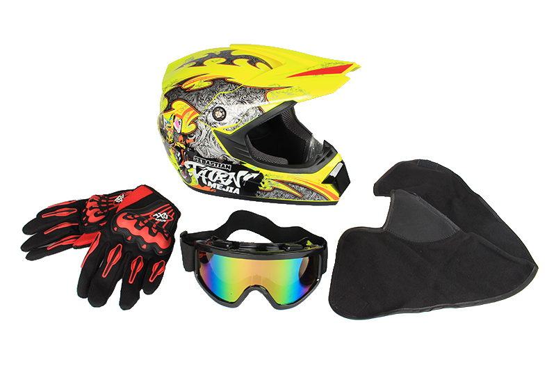 Комплект для мотокросса, цвета в ассортименте Шлем, очки, перчатки,подшлемник M фотография №4