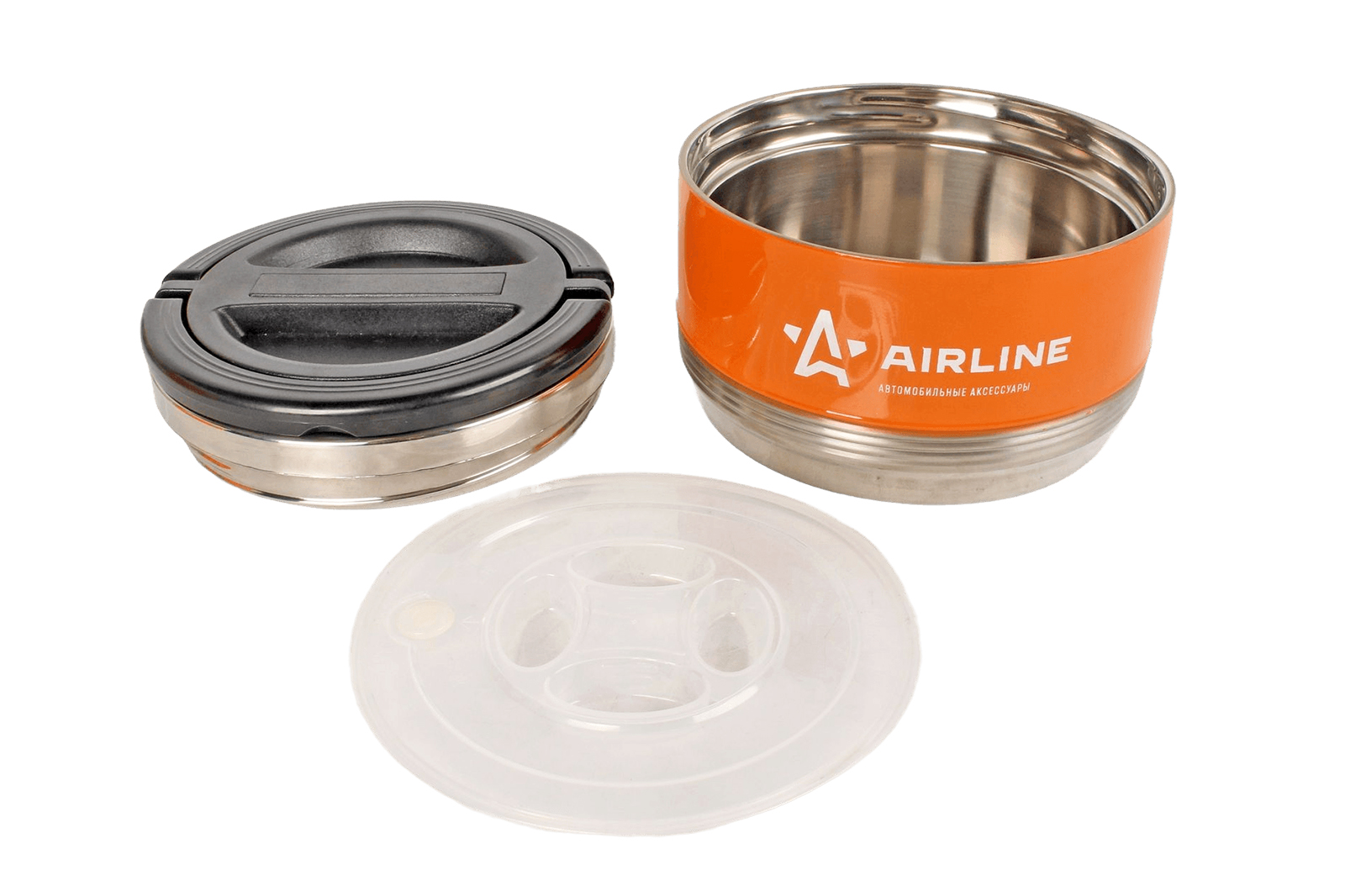 Термос AIRLINE ланч-бокс 0.7л,1 контейнер,с ручкой,нержавеющая сталь,оранжево-черный фотография №3