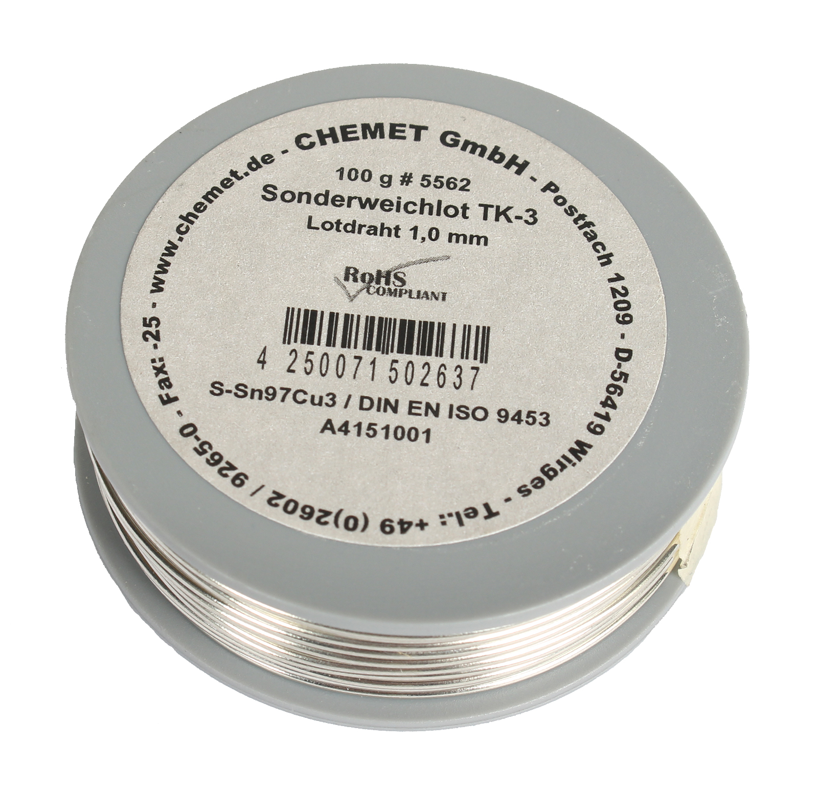 Припой Chemet мягкий 415/TK-3 диаметр 1мм на катушках по 100г S-Sn97Cu3 фотография №1