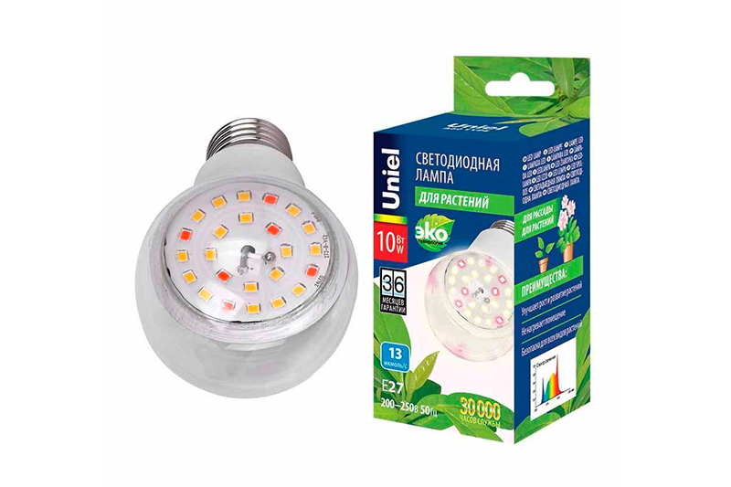 Лампа светодиодная для растений Uniel LED-A60-10W/SPFB/E27/CL PLP30WH фотография №1