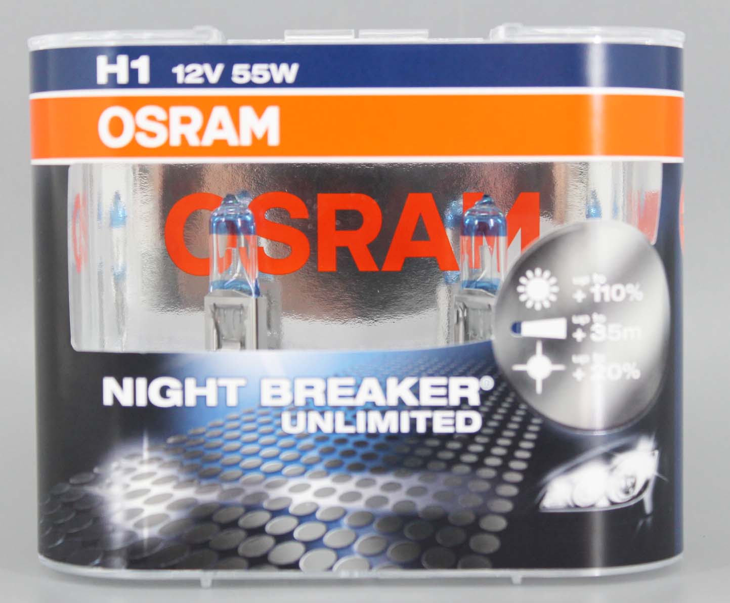 Лампа 12Vx55W H1 +110% OSRAM NIGHT BREAKER UNLIMITED 2шт фотография №1