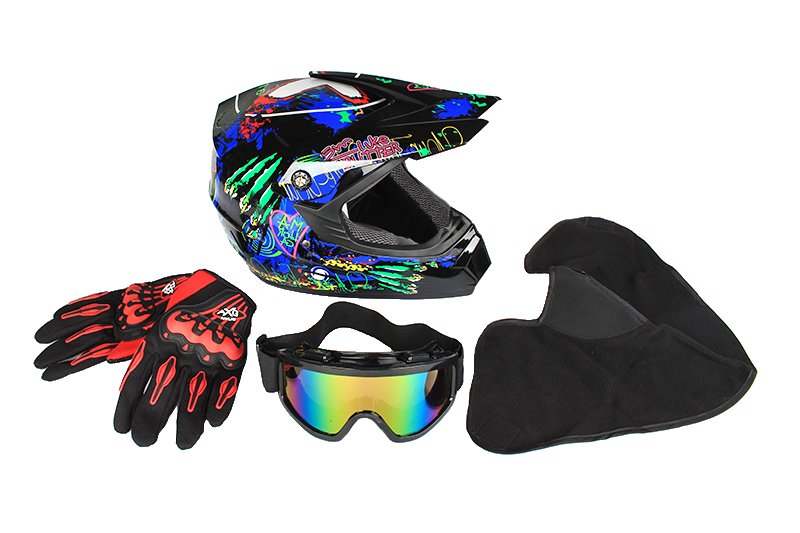 Комплект для мотокросса, цвета в ассортименте Шлем, очки, перчатки,подшлемник M фотография №2