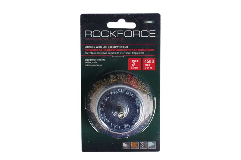 Кордщетка чашеобразная ROCKFORCE латунная для дрели 75мм фотография №1